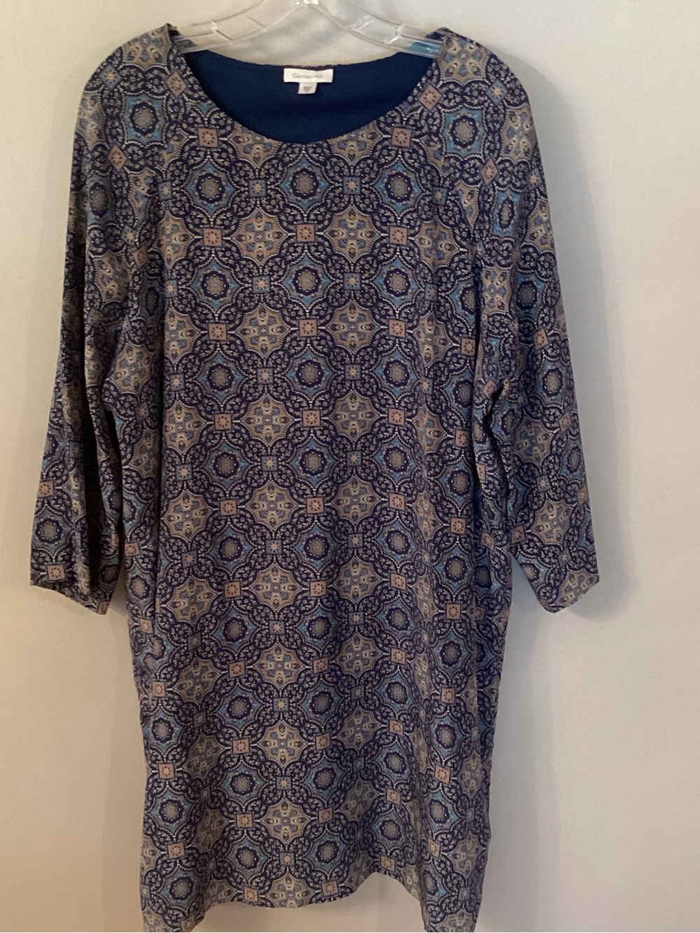 Garnet Hill Size 14 Blue Medallion Print 100% Silk Shift Dress